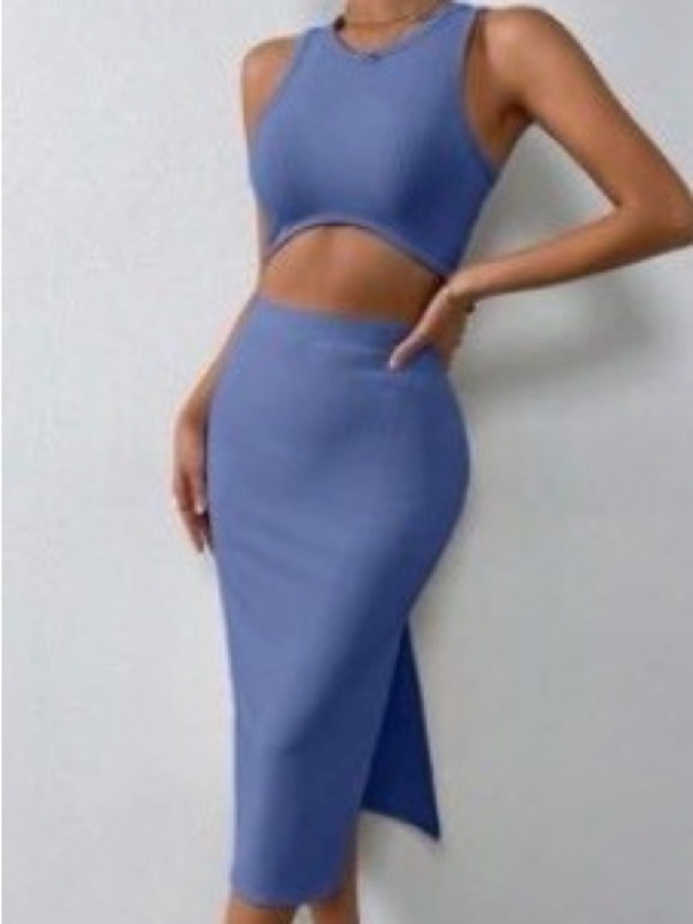 SHEIN Allurite Solid Tank Top & Split Thigh Skirt